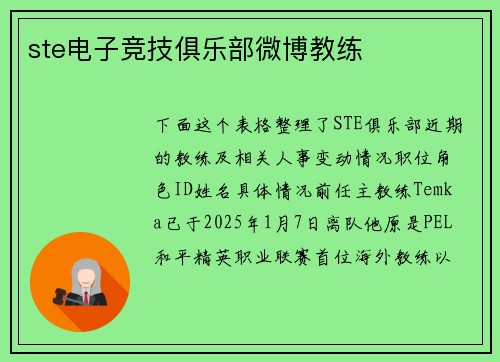 ste电子竞技俱乐部微博教练